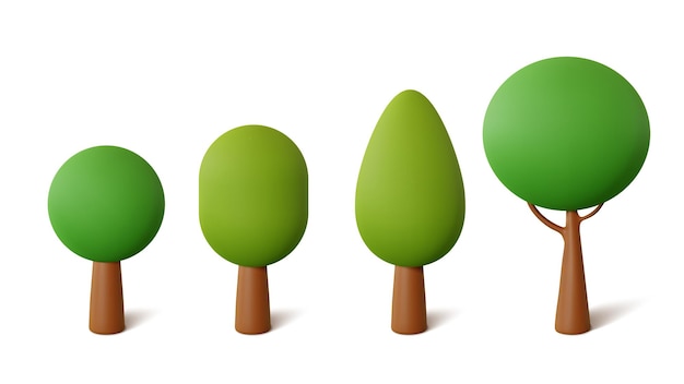 Set abstract Trees isolated on a white background. 3d rendering