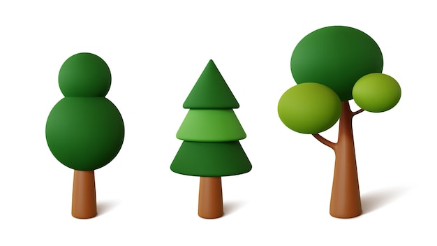 Set abstract trees isolated on a white background. 3d rendering