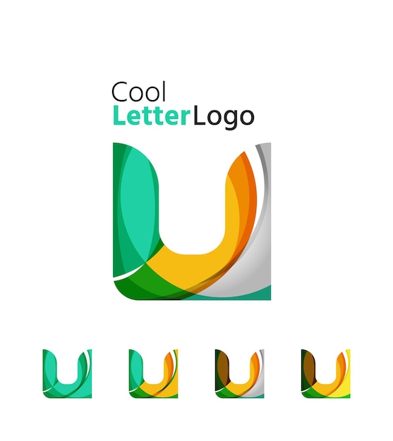 Set of abstract U letter company logos Business icons overlapping flowing waves