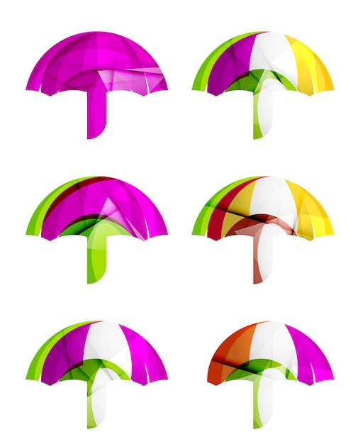 Set of abstract umbrella icons business logotype protection concepts clean modern geometric design