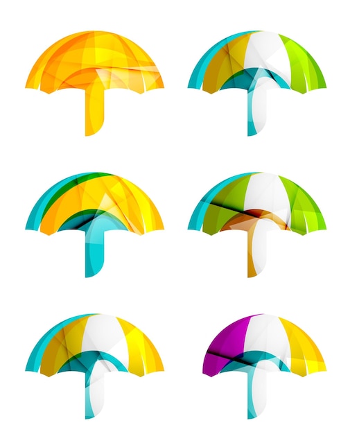 Set of abstract umbrella icons business logotype protection concepts clean modern geometric design