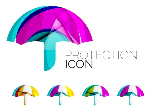 抽象的な傘アイコン ビジネス ロゴタイプ保護概念のセット クリーン モダンな幾何学的なデザイン