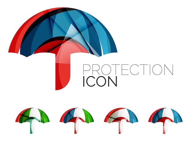 Set of abstract umbrella icons business logotype protection concepts clean modern geometric design