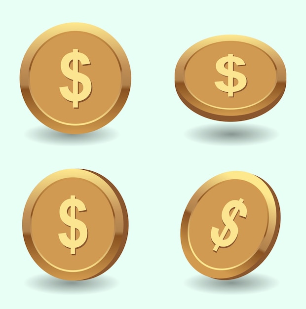 Vector set of abstract vector coins with dollar sign