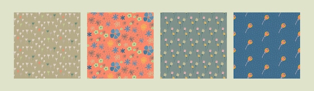 Set of abstract vector floral seamless patterns