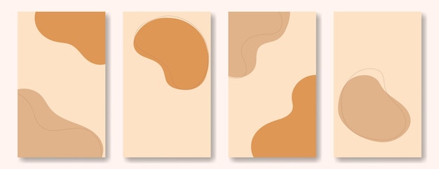 Set of abstract vertical social media posting templates Spots and lines in a beige palette skin tone backdrops with copy space