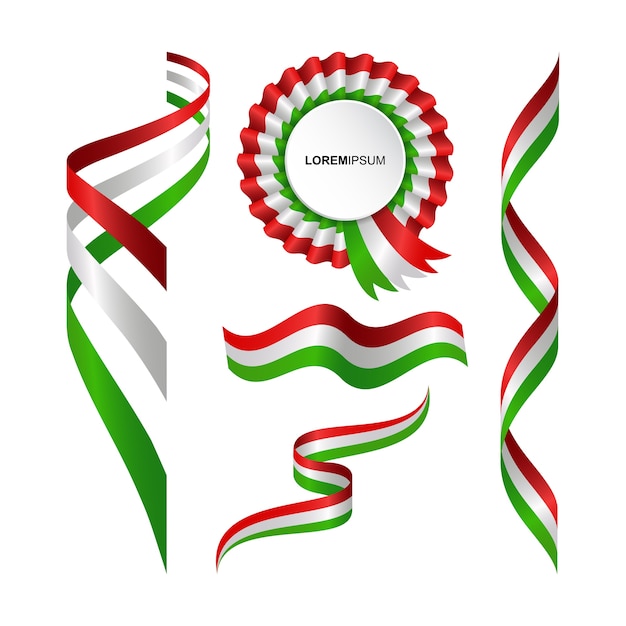 Vector set of abstract wavy flag of the italy with ribbon style