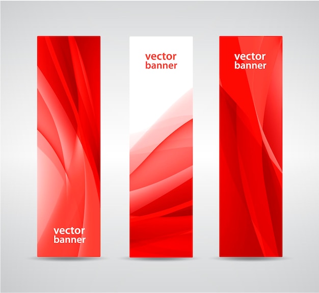 Set of abstract wavy red banners