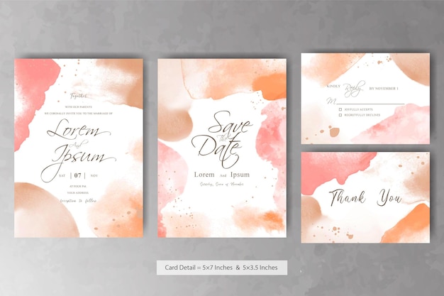 set of abstract wedding invitation card template with fluid art painting design
