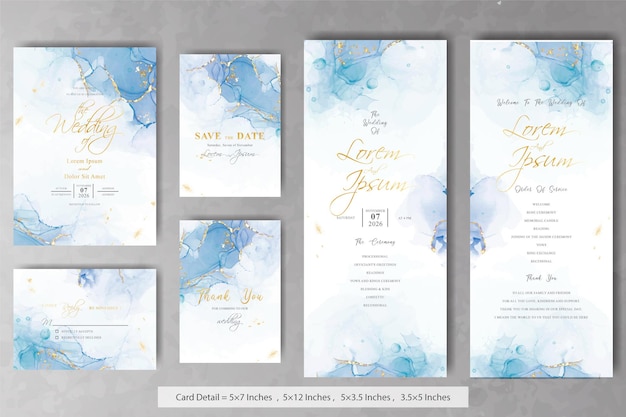 Set of abstract wedding invitation cards template with alcohol ink background