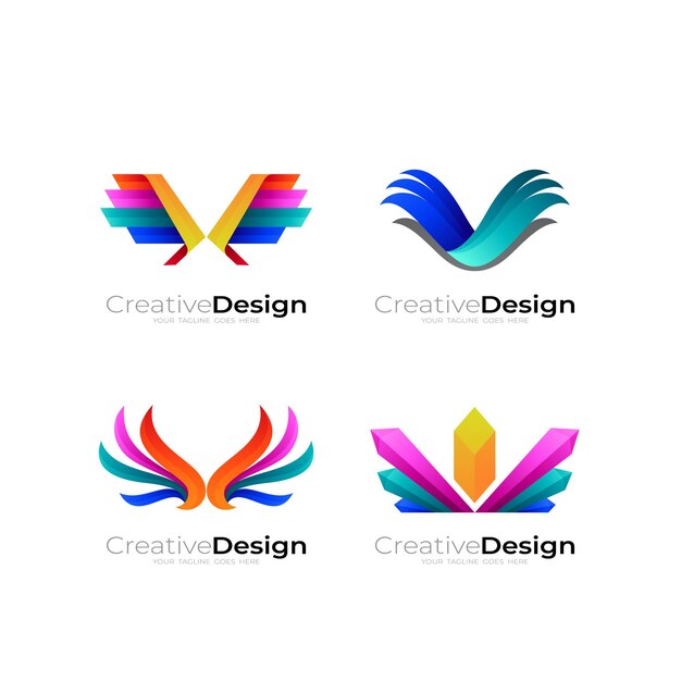 Vector set abstract wing logo template, 3d colorful