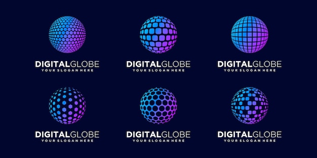 Set of abstract world data digital logo design vector template.