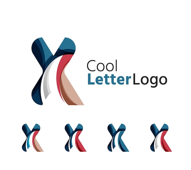 Set of abstract X letter company logos Business icons overlapping flowing waves