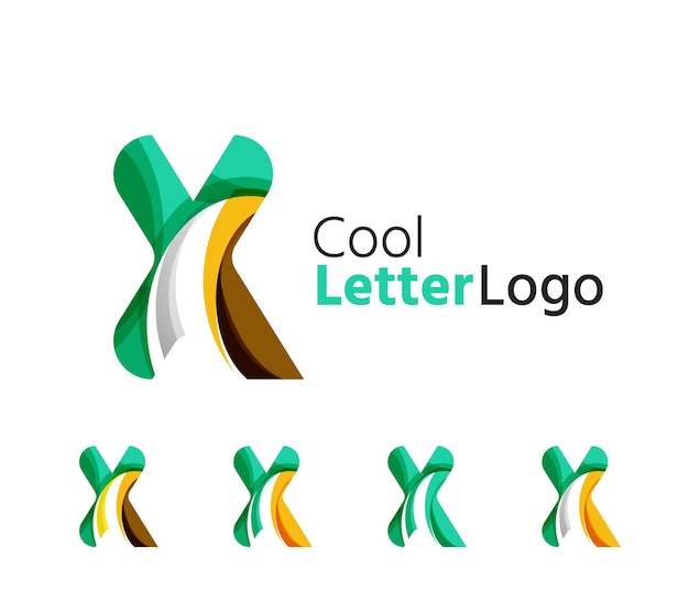 Set of abstract X letter company logos Business icons overlapping flowing waves