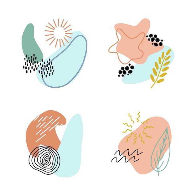 Set abstracte elementen composities vector Hand getrokken verschillende vormen en objecten