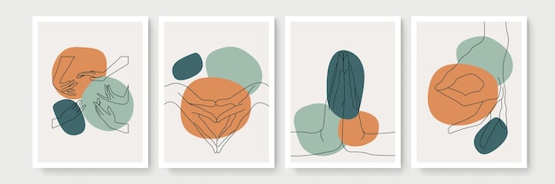 Set abstracte posters in boho-stijl met handgebaar