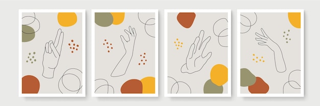 Set abstracte posters in boho-stijl met handgebaar