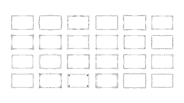 Set abstracte zwarte collectie eenvoudige lijn rechthoekig Frame Doodle overzicht Element Vector Design