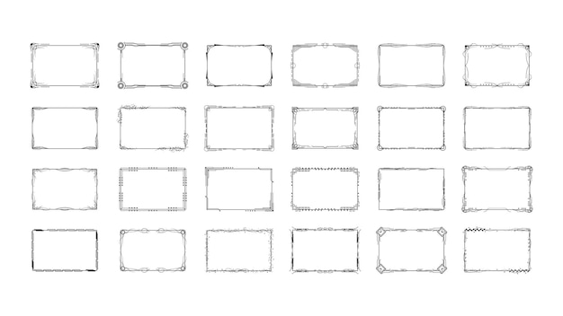 Set abstracte zwarte collectie eenvoudige lijn rechthoekig Frame Doodle overzicht Element Vector Design