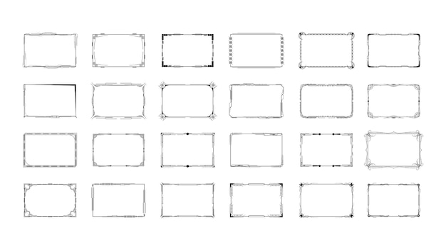 Set abstracte zwarte collectie eenvoudige lijn rechthoekig Frame Doodle overzicht Element Vector Design