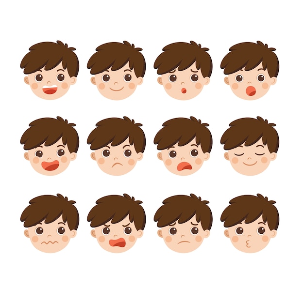 Vector set of adorable boy facial emotions