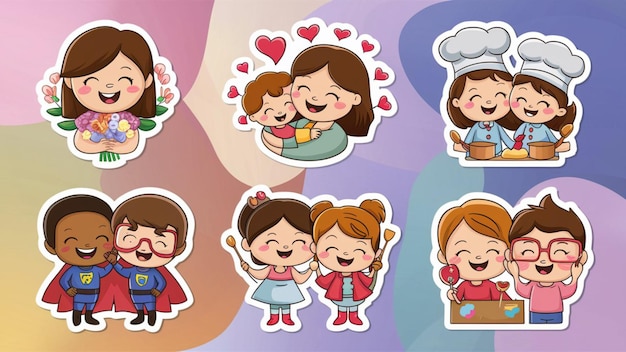 A set of adorable cartoon mothers day stickers