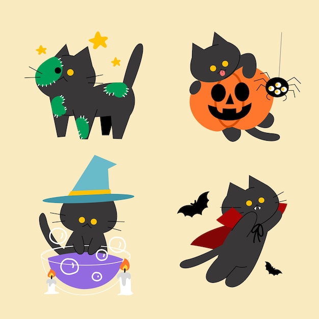 Vector set of adorable little kitten halloween costume