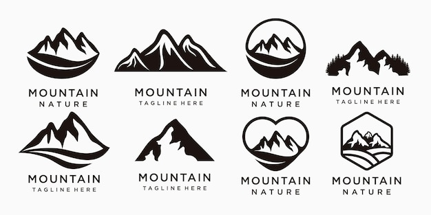 Vector set of adventure logo with mountain icon premium vector