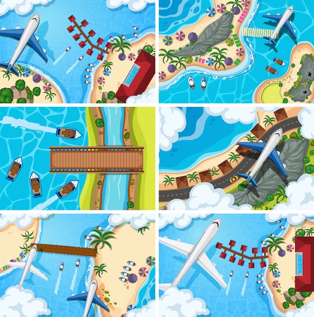 Vector set of aerial view scenes