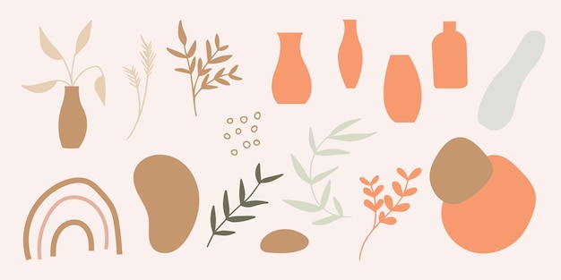 Vector set of aesthetic boho shapes collection of organic minimal element shapes in vintage style