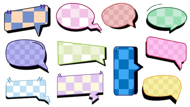 Vector set of aesthetic checkerboard checkered speech bubble conversation box frame talk chat box speak