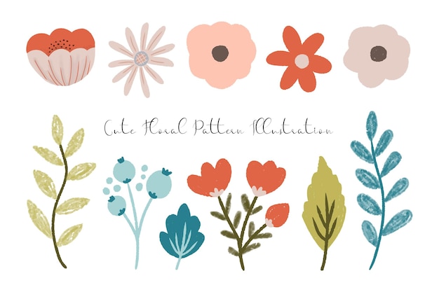 a set of aesthetic cute flower and leaf pattern clip art illustration