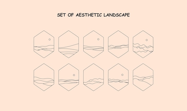 set of aesthetic landscape. abstract line landscape