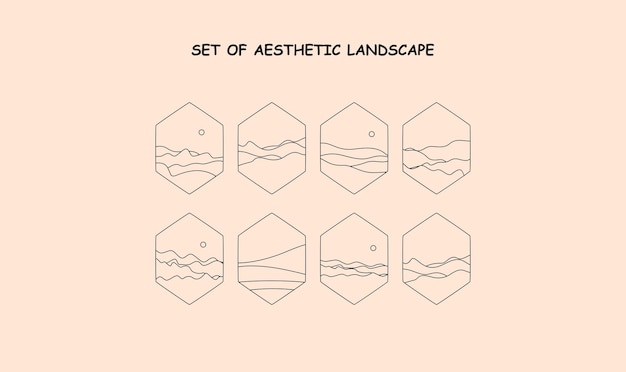 set of aesthetic landscape. abstract line landscape