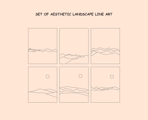 set of aesthetic landscape line art