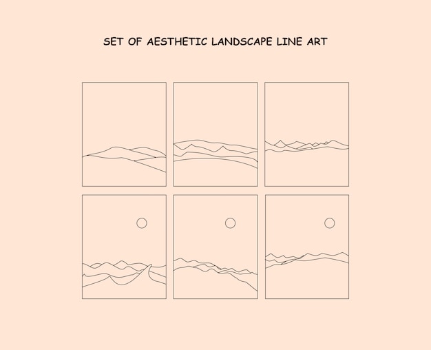 set of aesthetic landscape line art