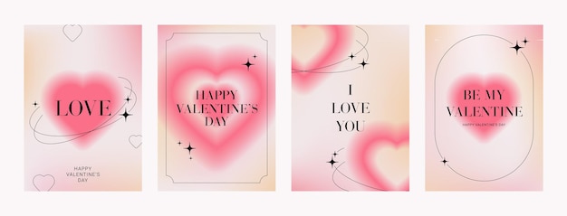 Set of aesthetic posters for Valentines Day Y2k style vector illustration with blurred gradient he