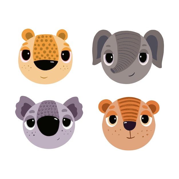 Set afbeeldingen met dieren luipaard, olifant, koala en tijger