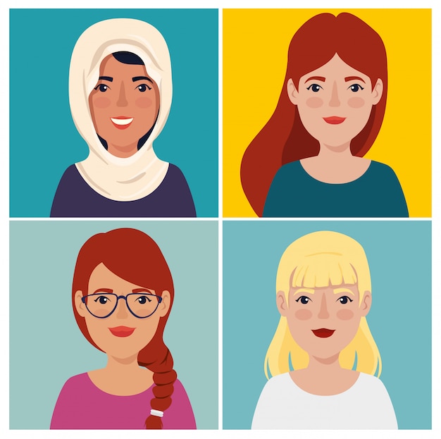 Set afbeeldingen van mooie vrouwen avatar karakter