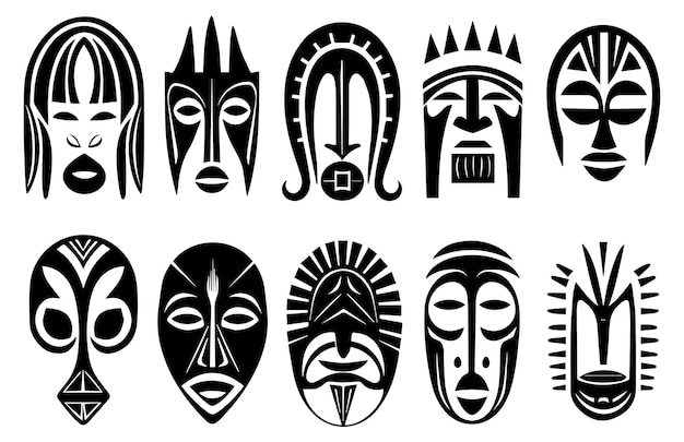 아프리카 부족 마스크 세트 Tribal Masks vector illustration