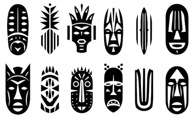 아프리카 부족 마스크 세트 Tribal Masks vector illustration