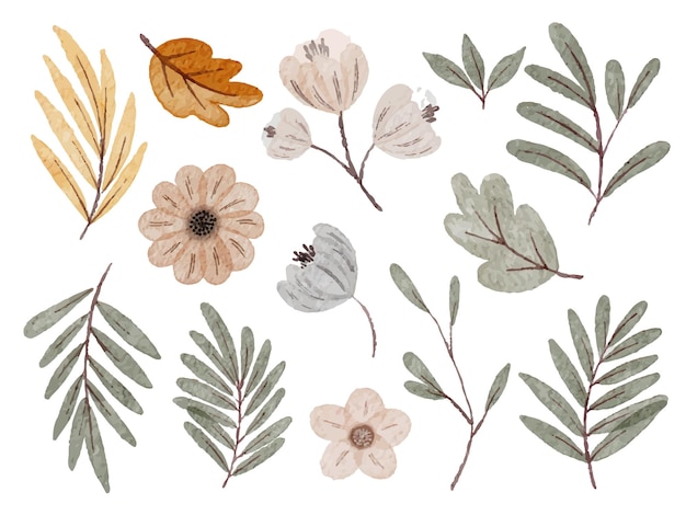 Set afzonderlijke delen en breng samen tot een mooi boeket bloemen in waterkleurenstijl op een witte platte vectorillustratie als achtergrond