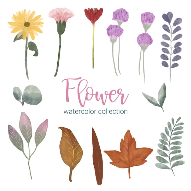 Set afzonderlijke delen en breng samen tot een mooi boeket bloemen in waterkleurenstijl op een witte platte vectorillustratie als achtergrond