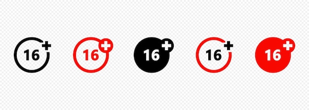 Vector set of age restriction icons. 16 age limit concept. adults content icon. vector on isolated transparent background. eps 10