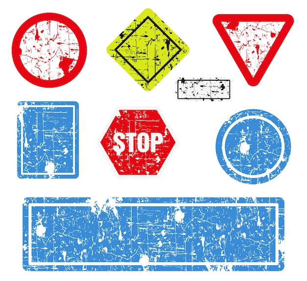 Una serie di segnali stradali invecchiati segni stradali su uno sfondo bianco grafica vettoriale