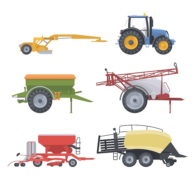 Vector set of agriculture machines with equipment