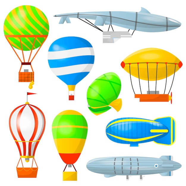 Vector set air balloons and airships.