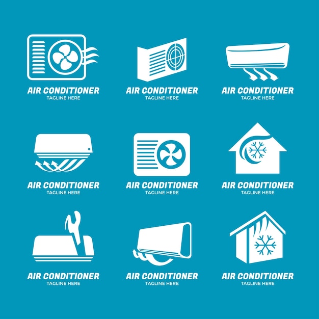 Set of Air Conditioner Emblem Logo Design Template