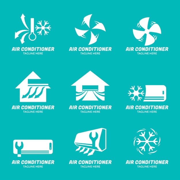 Set of Air Conditioner Emblem Logo Design Template