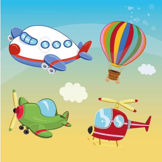 A set of air transport vehicles illustrations vector illustration